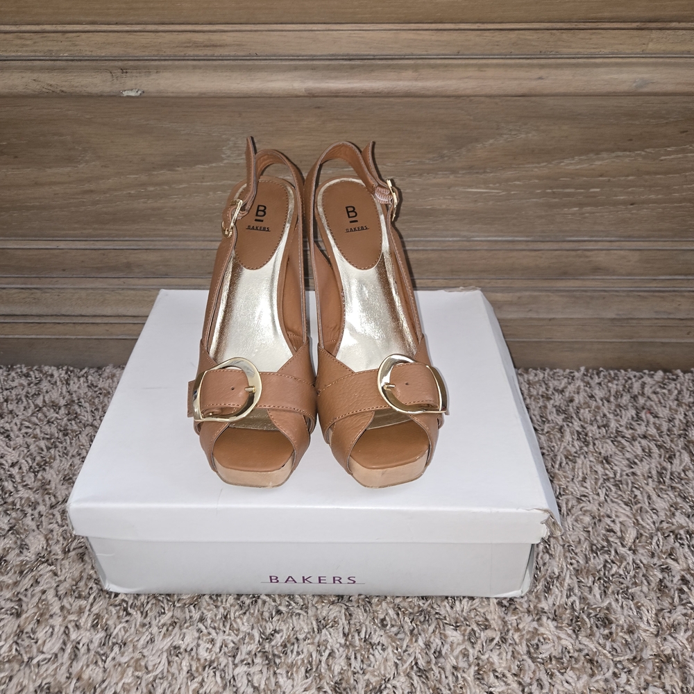 Bakers Brown Peep-Toe Slingback Heels